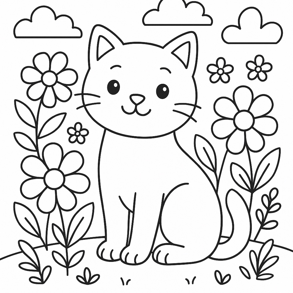 Cat with Flowers